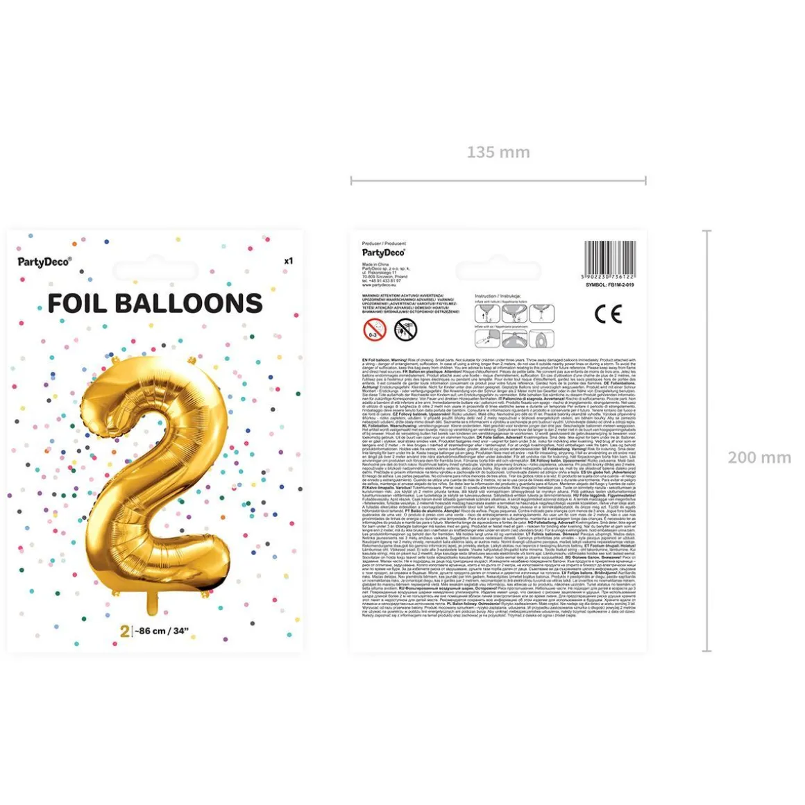 Balon Metal Foliowy Cyfra "2" 86 Cm