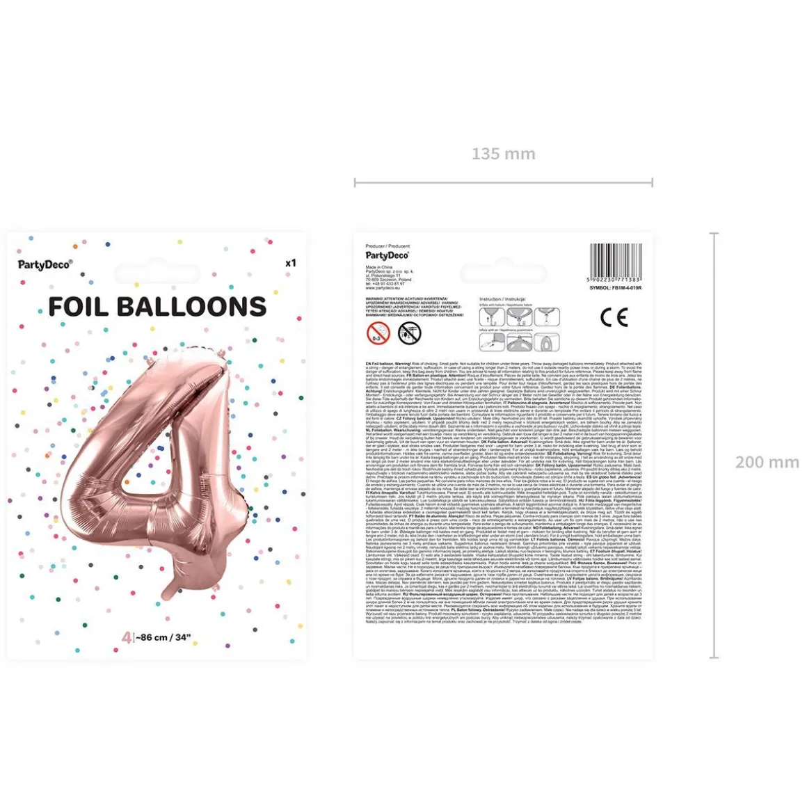 Balon Pink Metal Foliowy Cyfra "4" 86 Cm