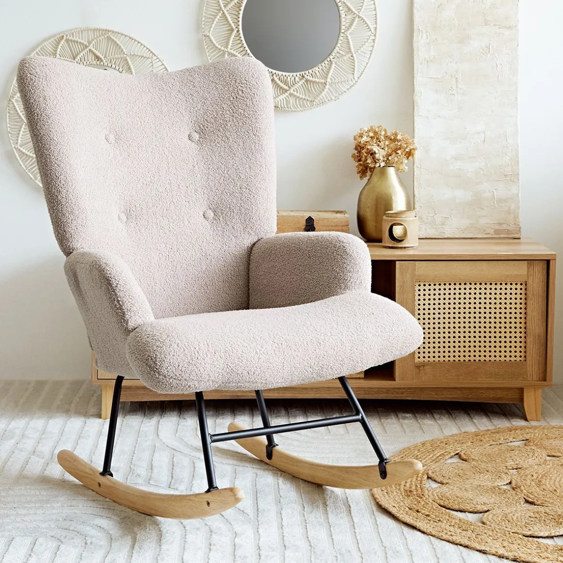 Fotel Moss Teddy Boucle Bujany Bezowy W Tkaninie Teddy Boucle 72X73X92 Cm
