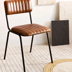 Krzeslo Lumbar W Obiciu Ze Skory Bawolej Brazowe 46X52X78 Cm