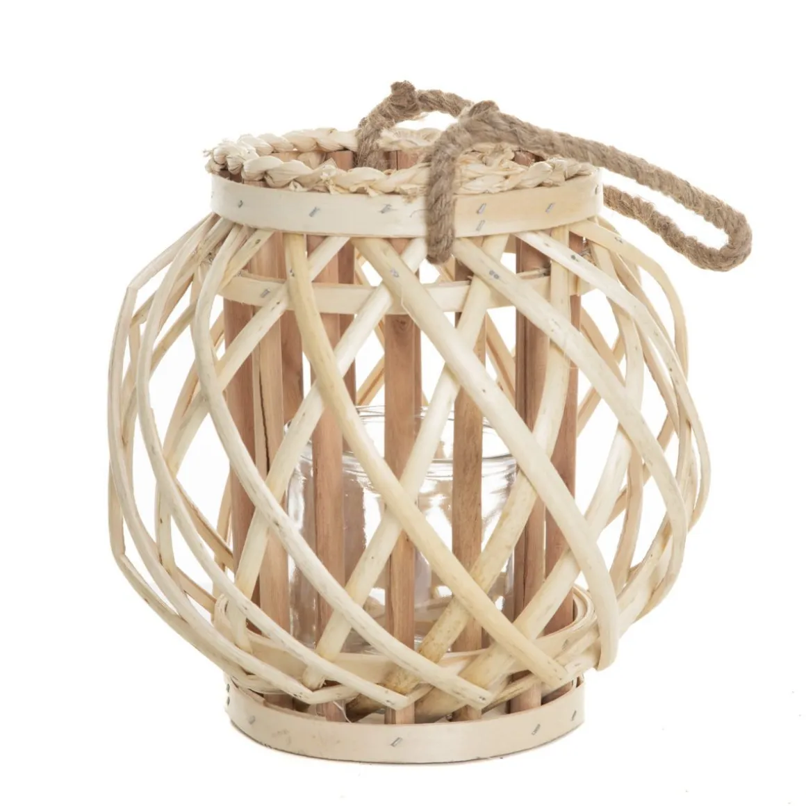 Lampion Lagge Pleciony Naturalny Niski 22 Cm