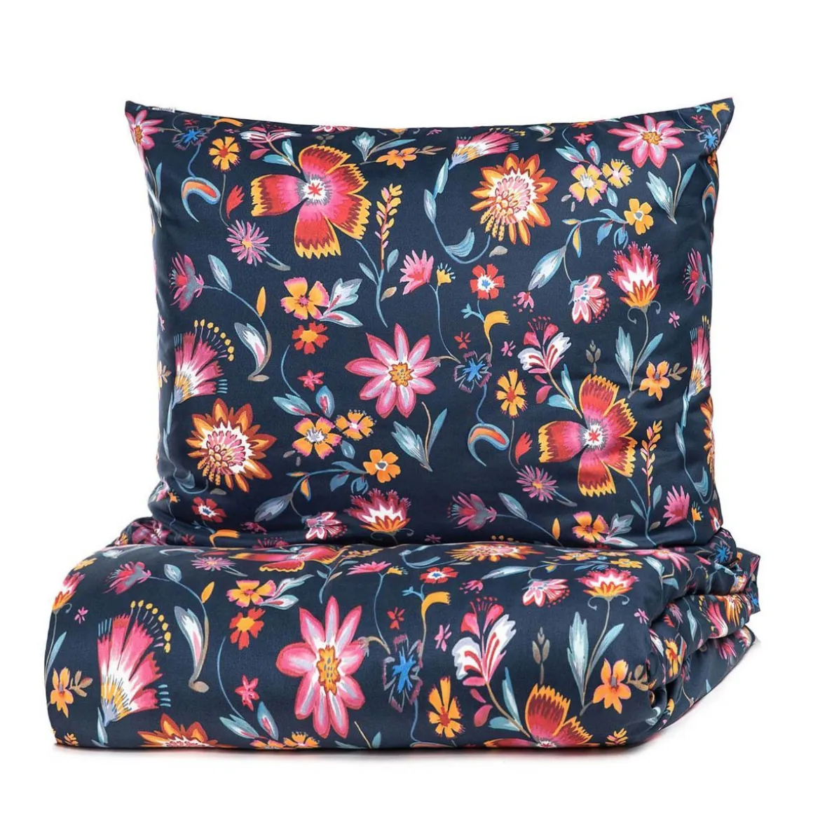 Pościel Vabel Z Mikrofibry Granatowa W Liscie I Kwiaty 160X200 Cm