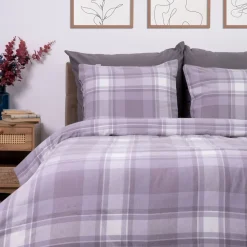 Pościel Vella Flanelowa W Szara Krate 200X220 Cm + 2 X 50X60 Cm