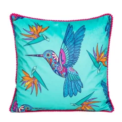 Poszewka Frida Kahlo Z Kolibrami Turkusowa 45X45 Cm