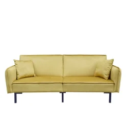 Sofa Canto 3-Osobowa, Z Funkcja Spania, Welurowa Musztardowa 199X90X85 Cm