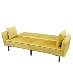 Sofa Canto 3-Osobowa, Z Funkcja Spania, Welurowa Musztardowa 199X90X85 Cm