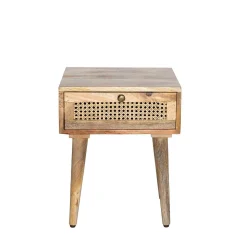 Szafka Nocna Natte Lite Drewno Mango Z Rattanem 40X40X50 Cm