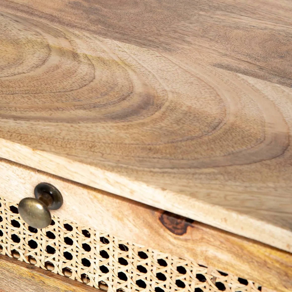 Szafka Nocna Natte Lite Drewno Mango Z Rattanem 40X40X50 Cm