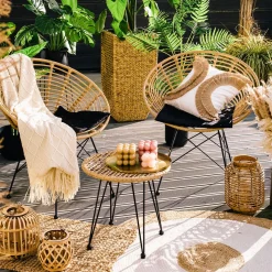 Zestaw Mebli Leuca Boho Plecione Naturalne Z Dwiema Poduszkami 3 Szt.
