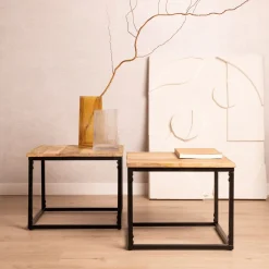 Zestaw Stolikow Kawowych Maya Lite Drewno Mango + Metal 110X60X45 Cm/50X50X40Cm